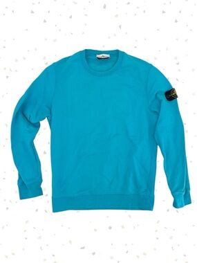 Stone Island Turquoise Pullover Sweatshirt Crewneck Bright Blue Top Size L FLAWS